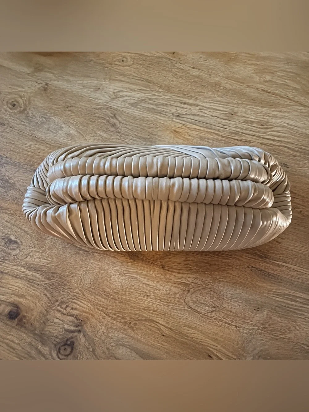 Elegant Pleated Taupe Clutch Handbag - Women's Evening Bag